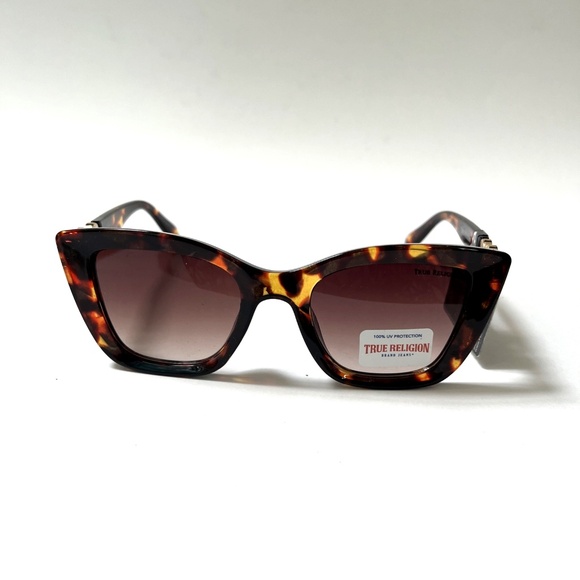 New Original TRUE RELIGION Cat Eye Sunglasses Tortoise Shell Acetate Rhinestones